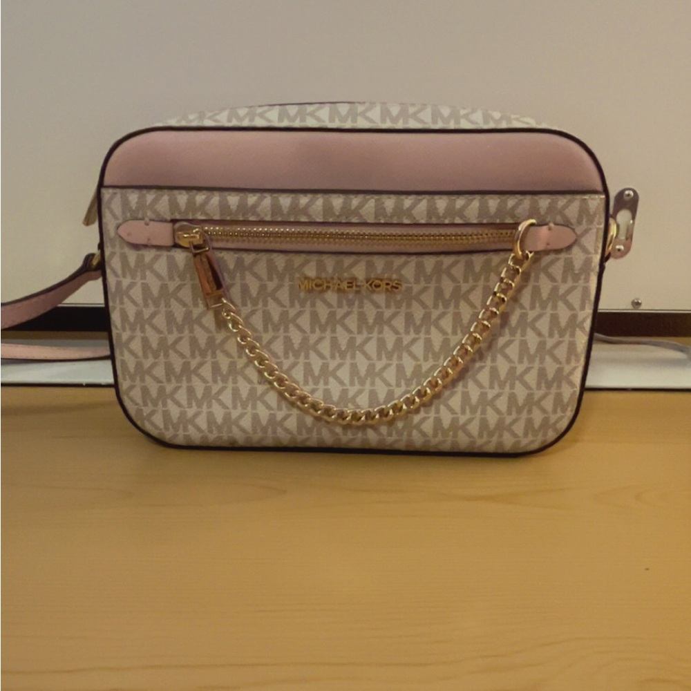 Michael Kors Pink and Cream Logo Crossbody Bag